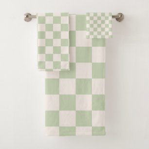 Chequerboard Pastel Green Chequered Sage Check Bath Towel Set