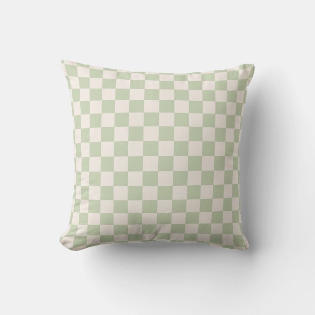 Chequerboard Pastel Green Chequered Sage Check Cushion (Front)