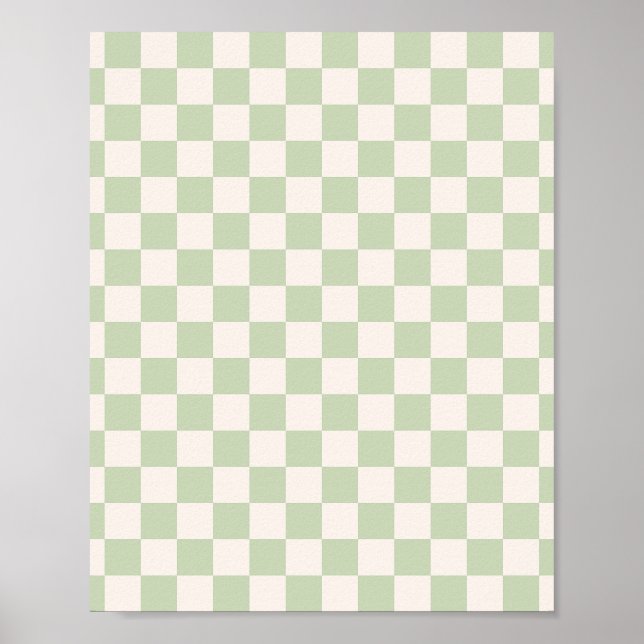 Chequerboard Pastel Green Chequered Sage Check Poster (Front)