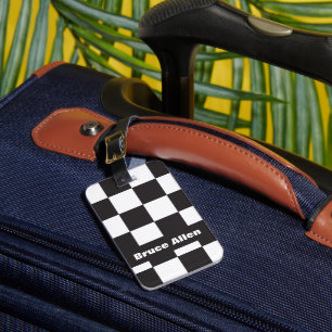 Chequerboard Pattern Black and White Personalise Luggage Tag
