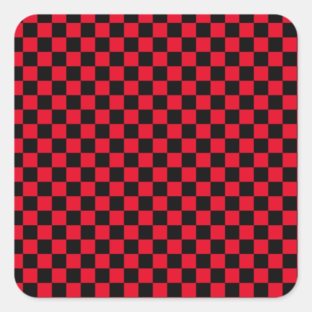 Chequerboard pattern black red square sticker (Front)