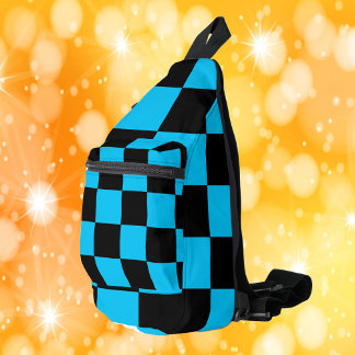 Chequerboard Pattern Blue and Black Sling Bag