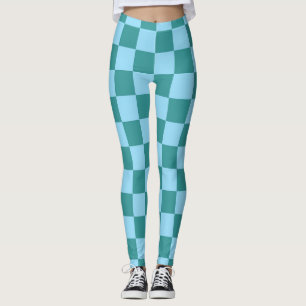Chequerboard Pattern Green & Blue Leggings