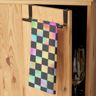 Chequerboard Pattern In 80's Colours Tea Towel