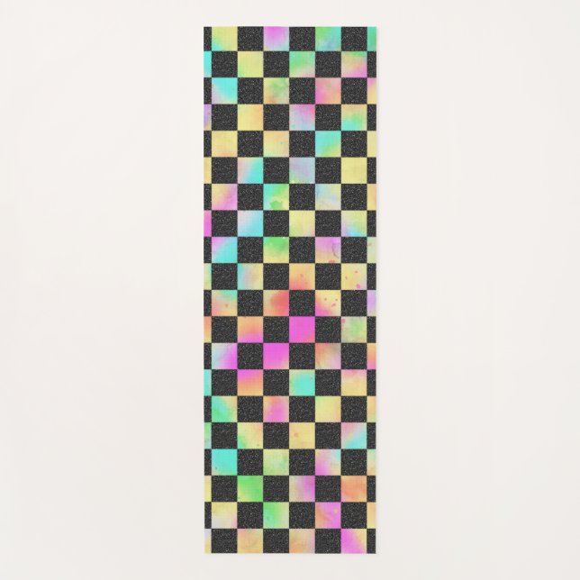 Chequerboard Pattern In 80's Colours Yoga Mat (Front)