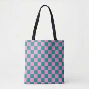 Chequerboard Pattern Pink and Green Tote Bag