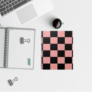 Chequerboard Pattern Squares Pink and Black Notebook