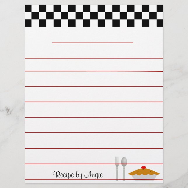 Chequerboard Pie Recipe Paper - With Lines (Front)