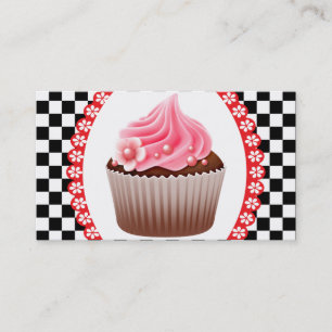 Chequerboard Pink Cupcake Bakery Business Card