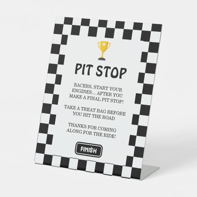 Chequerboard Pit Stop Birthday Pedestal Sign (Front)