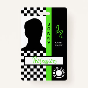 Chequerboard Racing Flag Green Line Race Photo ID Badge