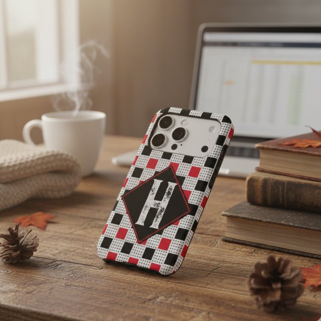 Chequerboard Red and black Buffalo plaid Monogram (Creator Uploaded)