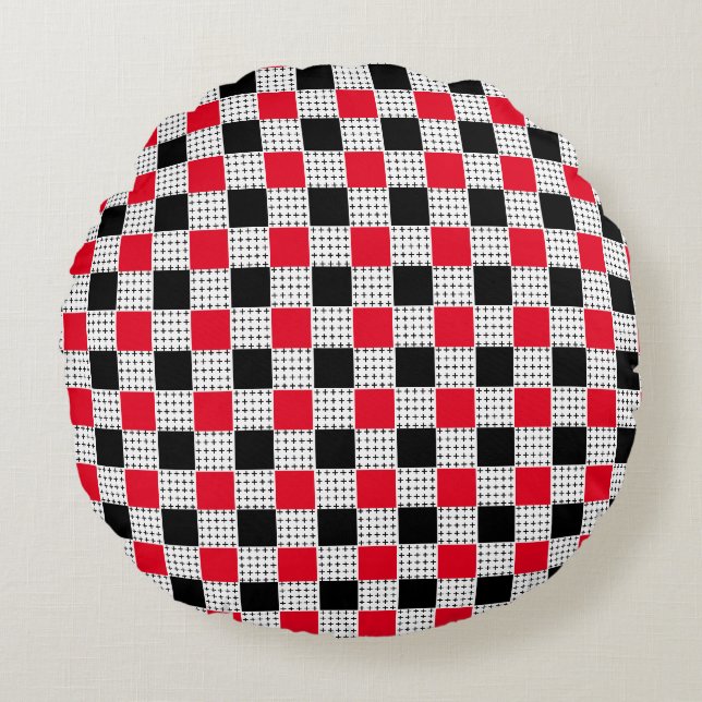  chequerboard red & black Stylish vintage pattern Round Cushion (Front)