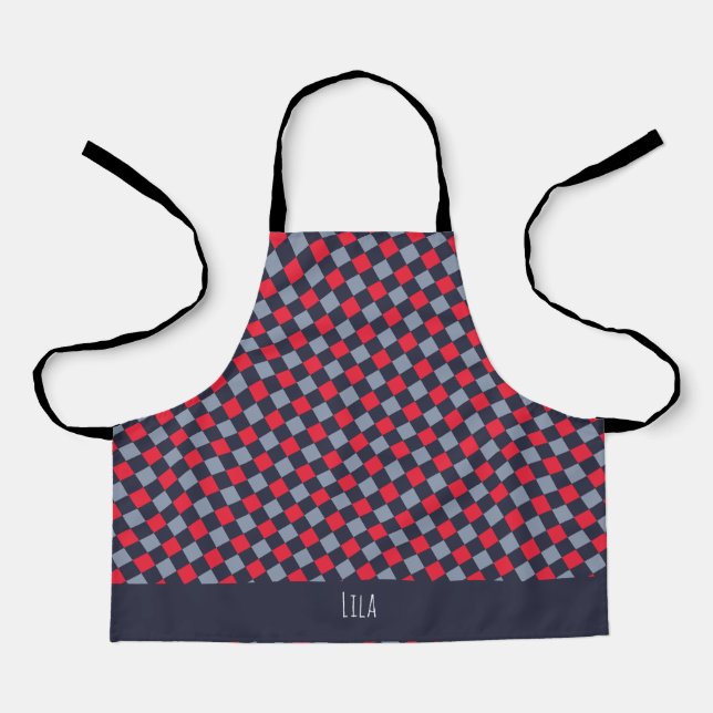 Chequerboard Red Blue Minimal Pattern Apron (Front)