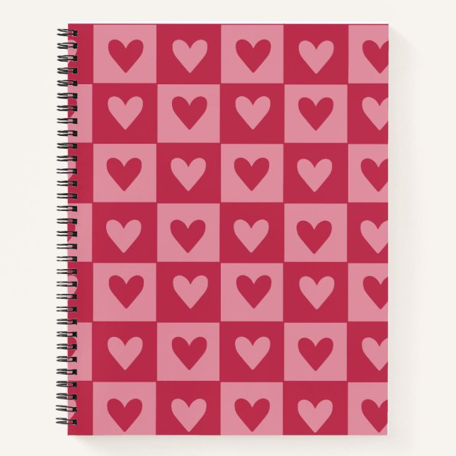 Chequerboard Red Heart Notebook  (Front)