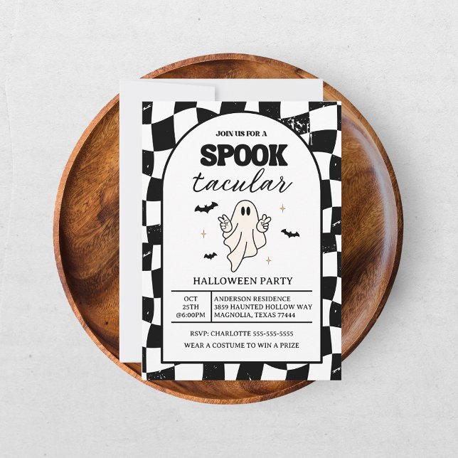 Chequerboard Retro Spooktacular Halloween Invitation (Creator Uploaded)