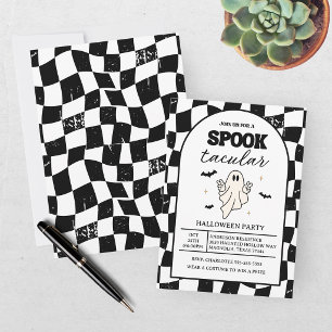 Chequerboard Retro Spooktacular Halloween Invitation