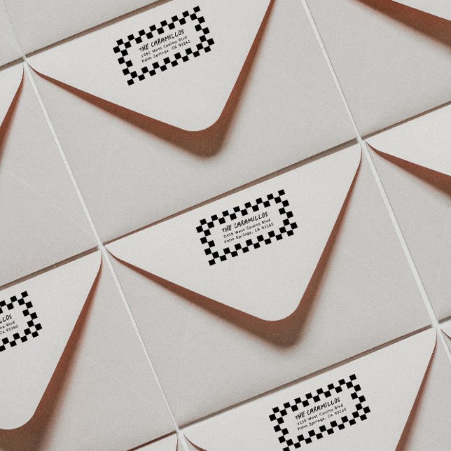 Chequerboard Return Address Rubber Stamp (modern checkerboard framed address stamp for a gen x or 90s kid with skater style)