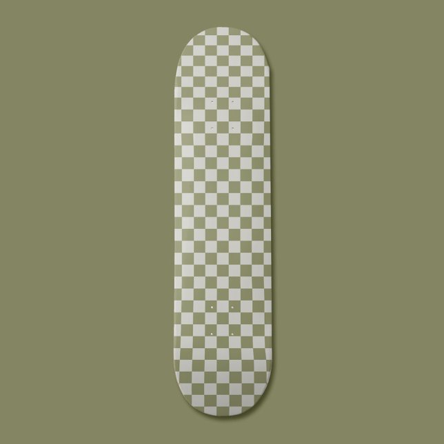 Chequerboard Sage Green Chequered Squares Check Skateboard (Creator Uploaded)