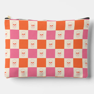 Chequerboard Skulls in Pink, Orange, & Cream Accessory Pouch