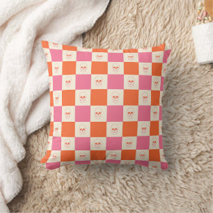 Chequerboard Skulls in Pink, Orange, & Cream Cushion