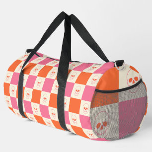 Chequerboard Skulls in Pink, Orange, & Cream Duffle Bag