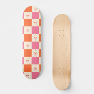 Chequerboard Skulls in Pink, Orange, & Cream Skateboard