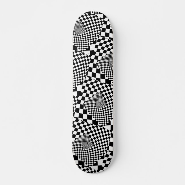 Chequerboard Swirl B&W  Skateboard (Front)
