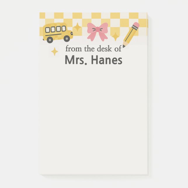 Chequerboard Teacher Personalised Post-It Notes (Front)