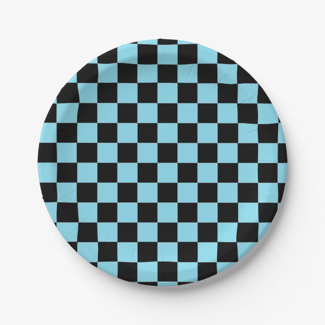 Chequerboard Turquoise Black Paper Plate (Front)