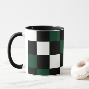 Chequerboard White Black Green Chequered Mug