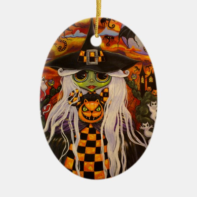 Chequerboard Witch Halloween Ornament (Front)