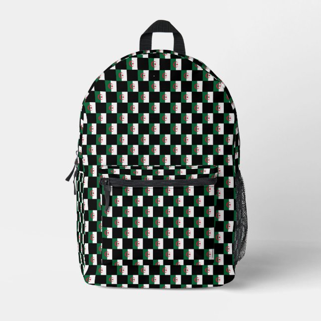 Chequered Algeria Flag Pattern  Printed Backpack (Front)