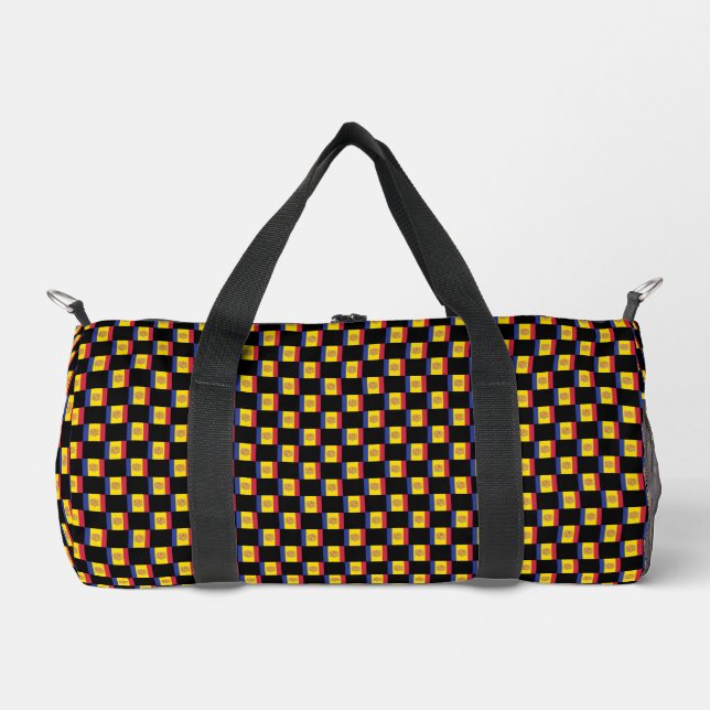 Chequered Andorra Flag Pattern  Duffle Bag (Front)