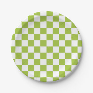 Chequered Apple Green and White Paper Plate