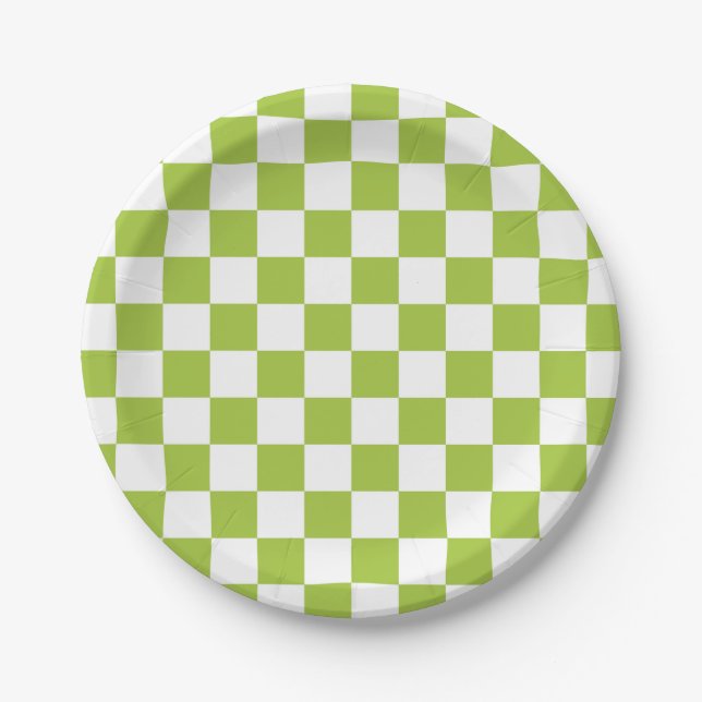 Chequered Apple Green and White Paper Plate (Front)