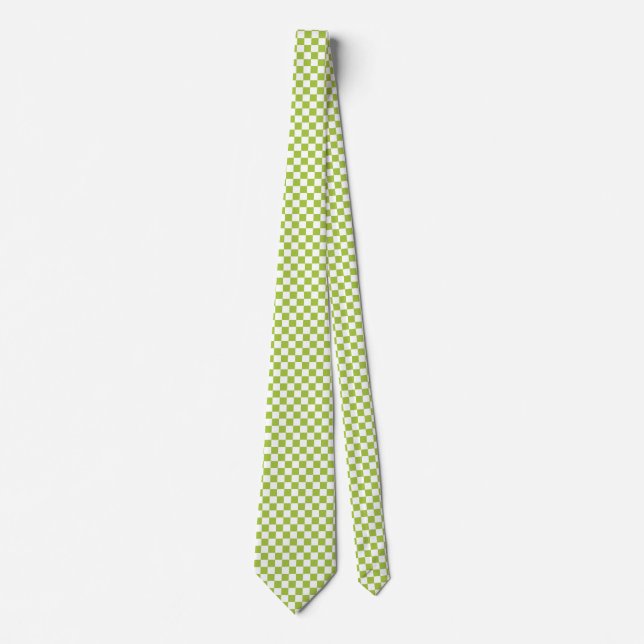Chequered Apple Green and White Tie (Front)
