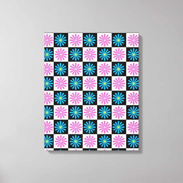 Chequered Aster Pink Blue Floral Abstract  Canvas Print (Front)