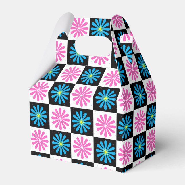 Chequered Aster Pink Blue Floral Abstract  Favour Box (Front Side)