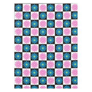 Chequered Aster Pink Blue Floral Abstract  Tablecloth