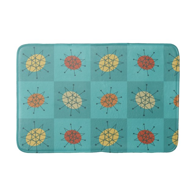Chequered Atomic Age Turquoise Bath Mat (Front)