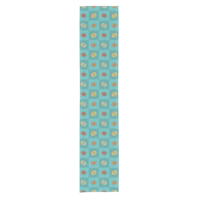 Chequered Atomic Age Turquoise Short Table Runner (Front)