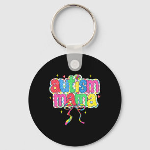 Chequered Autism Mama Coquette Bow Autism Awarenes Key Ring