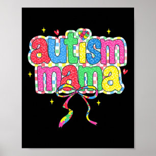 Chequered Autism Mama Coquette Bow Autism Awarenes Poster
