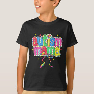 Chequered Autism Mama Coquette Bow Autism Awarenes T-Shirt