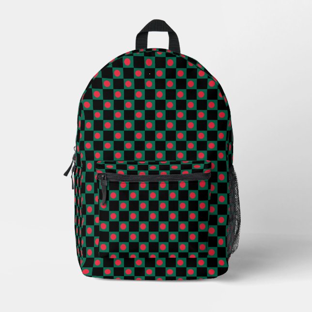 Chequered Bangladesh Flag Pattern  Printed Backpack (Front)