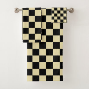 Chequered Beige and Black Bath Towel Set