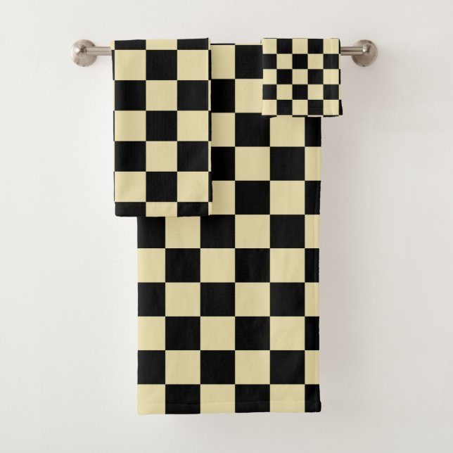 Chequered Beige and Black Bath Towel Set (Insitu)