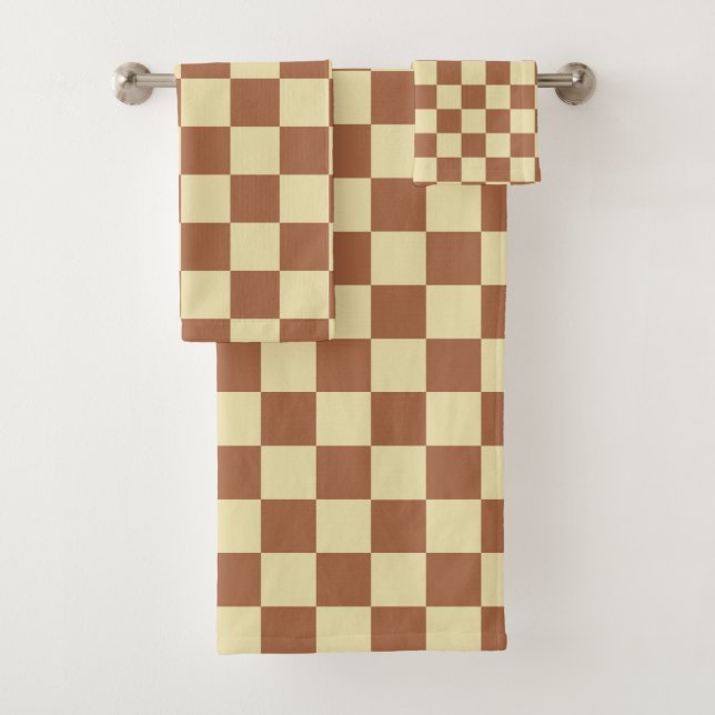 Chequered Beige and Brown Bath Towel Set (Insitu)