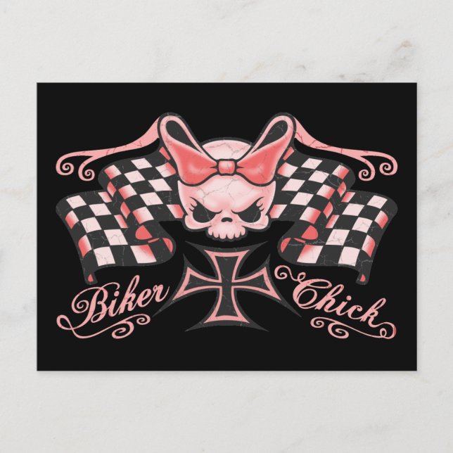 Chequered Biker Chick Postcard (Front)